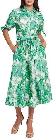 Flying Tomato Floral Midi Shirtdress in Ivory/Green at Nordstrom Rack, Size Medium