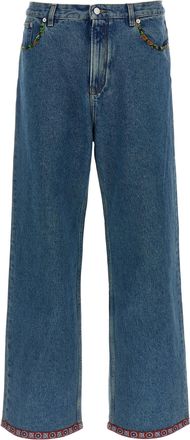 Valentino Garavani Mens Floral Insert Jeans