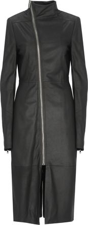 Rick Owens Black High Neck Gary Leather Coat