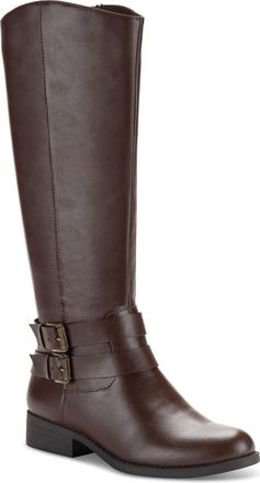 Style & Co. Womens Maliapp Buckle Leather Knee-High Boots, Brown Smooth, 6 UK Wide