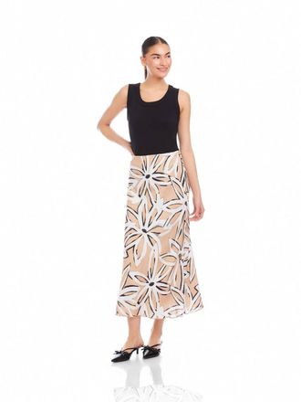 Fifteen Twenty Eva Flower Bias Skirt In Beige And Black