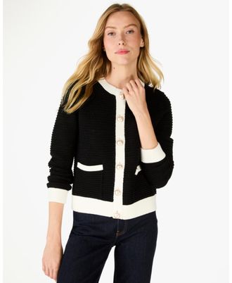 Kate Spade New York Womens Colorblock Lady Sweater Jacket - Black Wool - Size X-Small