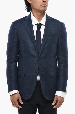 Corneliani Blazer in Misto Lino LEADER con Tasche ad Aletta Corneliani