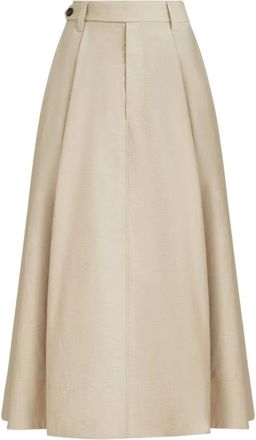 Brunello Cucinelli Sartorial Rok met Monili - Dames - Midirokken - Beige - L - Katoen - Rokken