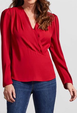 Tribal Pleated Wrap Blouse In Red