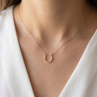 Pompeii3 1/10ct Petite 14k Yellow Gold Diamond Horseshoe Pendant