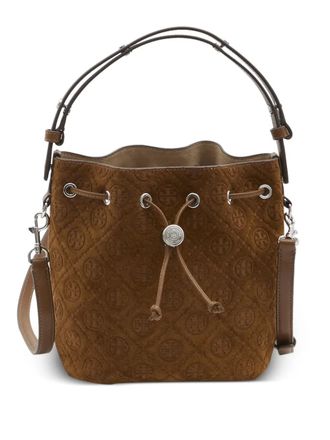 Tory Burch Borsa a secchiello T-Monogram in pelle scamosciata - Marrone