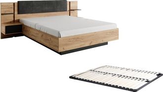 Vente-Unique Cama con mesas de noche 160 x 200 cm - Con LEDs - Color: natural y antracita + Somier - ELYNIA