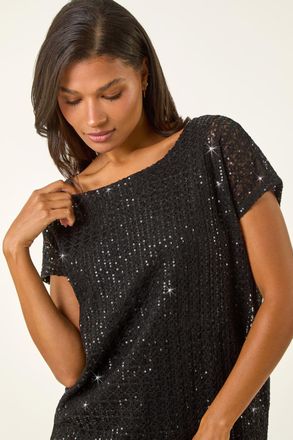 Roman Sparkly Sequin Cut Out Top