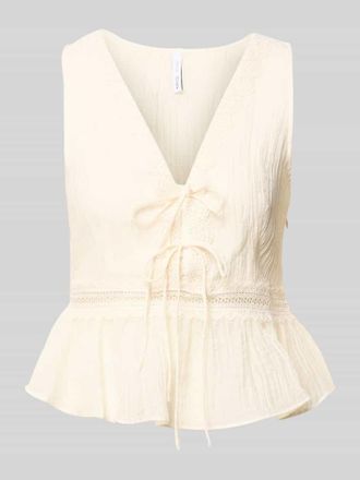 Mango Top aus Lyocell-Mix mit Zierschleifen Modell Elena in Offwhite, Gr&ouml;&szlig;e XL