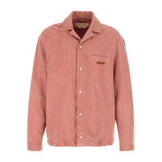 Marni Denim Jackets, male, Pink, Size: L Suede Shirt