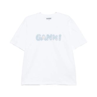 Ganni T-Shirts, female, White, Size: S Logo Cotton T-shirt
