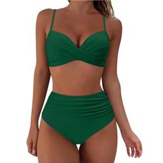 Generic Bikini Sets for Women UK High Waisted Wrap Bikini Set Push Up 2 Piece Solid/Print Swimsuits Vintage Criss Cross Bathing Suits Sexy Bikinis Beach Wear 