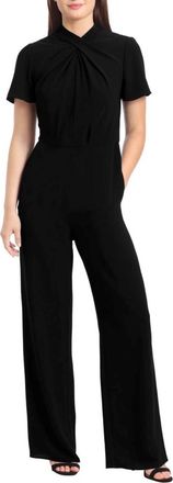 Ivy + Blu Twist Mock Neck Flutter Sleeve Jumpsuit In Black
