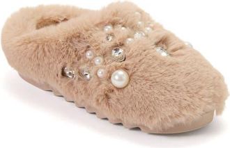 Dearfoams Annabelle Pile Clog With Embellishment Slippers in Latte at Nordstrom, Size X-Large