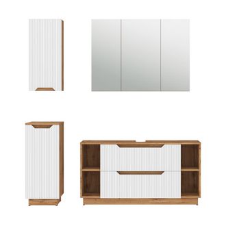 Vicco Conjunto De Muebles De Ba&ntilde;o Lotta, Roble/rayas Blancas, 4 Partes, Vicco