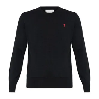 Ami Round-neck Knitwear, male, Black, Size: 2XL De Coeur Wool Sweater