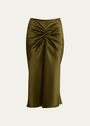 Victoria Beckham Bela Gathered Waist Satin Midi Skirt