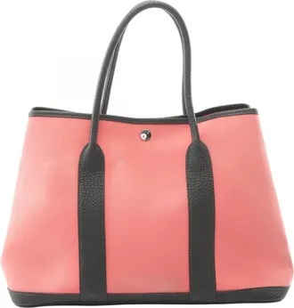 Herm&egrave;s Green Pink Rose Azalee Toile Officier Negonda Leather Handbag Tote Bag (Pre-Owned)