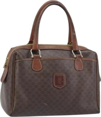 Celine Pre-owned Vintage Macadam Canvas Handtas - Dames - Vintage Handtas - Bruin - ONE Size - Leer - Vintage