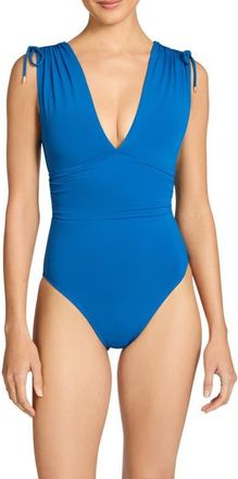 Robin Piccone Aubrey V-Neck One-Piece Swimsuit in Lapis at Nordstrom, Size 14