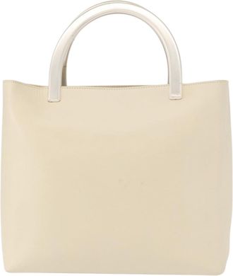 Prada Vintage Tote Leather White Leather Handbag (Pre-Owned)