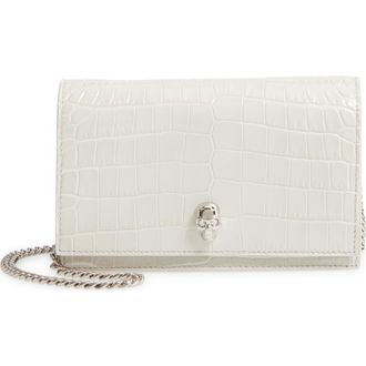 Alexander McQueen Alexander McQueen Mini Skull Croc Embossed Leather Shoulder Bag in New Bone at Nordstrom