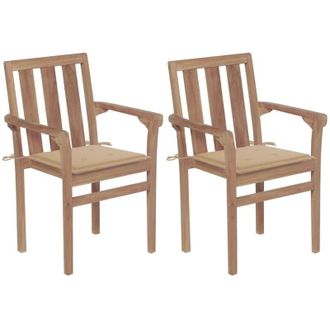 vidaXL Sillas De Jard&iacute;n Con Cojines De Beige 2 Pcs Massive Teak - 207166