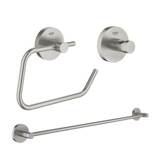 GROHE Essentials accessoireset 3-delig met handdoekhouder, handdoekhaak en toiletrolhouder zonder klep super steel