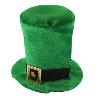 Generic Top Hats for Men, Gold Metal Frame Buckle, St Patricks Day Clover Good Luck Symbol Irish Deluxe Green Velvet Leprechaun Hat for Magician Adult Stage P
