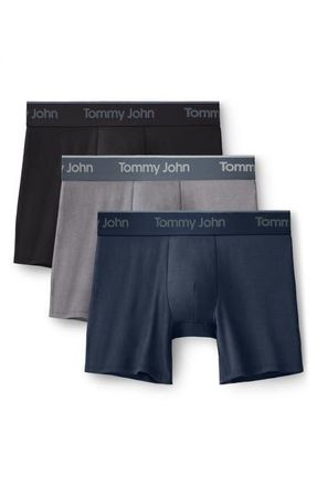 Tommy John Assorted 3-Pack Second Skin 4-Inch Stretch Modal Boxer Briefs in Black/Medium Grey/Blues at Nordstrom, Size X-Large
