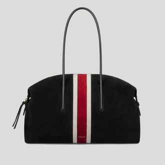 DeMellier The Stockholm in Black Suede & Berry Suede Leather Tote & Work bag