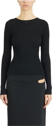 Courr&egrave;ges Geribbelde Viscose Top - Dames - Ronde hals truien - Zwart - XS - Truien & Vesten