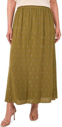 Halogen Metallic Accent Pull-On Midi Skirt in Olive Moss at Nordstrom Rack, Size 1X