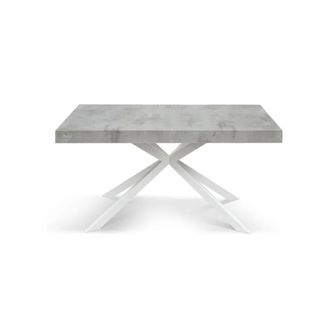 Konte Design Mesa de madera, acabado gris, base blanca en forma de x, 180&times;90-260&times;90