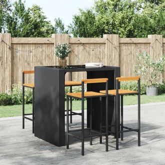 vidaXL Vidaxl - Taburetes Altos 4 Uds Madera De Acacia Y Rat&aacute;n Sint&eacute;tico Negro