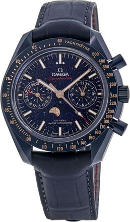 Omega Speedmaster Moonphase Co-Axial Master Chronometer Chronograph Blue Side Of The Moon Dial Leather Strap Mens Watch 304.93.44.52.03.002