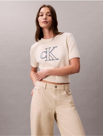 Calvin Klein Jeans Calvin Klein Womens Monogram Cropped Sweater - Neutral - XL