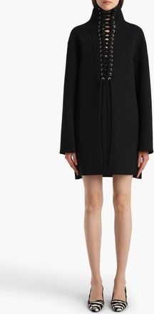 Khaite Lee Lace-Up Long Sleeve Double Face Crepe Dress in Black at Nordstrom, Size Large