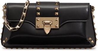 Valentino Garavani Rockstud brushed-leather shoulder bag - women - Metal/Calf Leather/Lamb Skin - One Size - Black