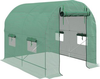 OUTSUNNY 2.5 x 2m Walk-In Polytunnel Greenhouse with Roll Up Door Windows Green | TJ Hughes