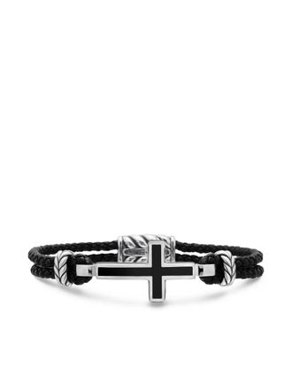 David Yurman Sterling zilveren Exotic Stone Cross leren armband (3mm) - Zwart