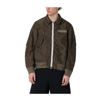 sacai Bomber Jackets, male, Green, Size: S Treated Nylon Twill Blouson
