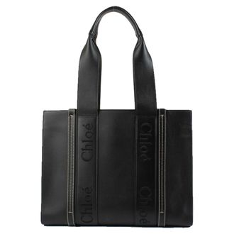 Chlo&eacute; Chlo&eacute; Womens Chloe Woody Medium Leather Tote Bag - Black - One Size