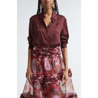 Zimmermann Luna Silk Satin Button-Up Shirt in Wine at Nordstrom, Size 0