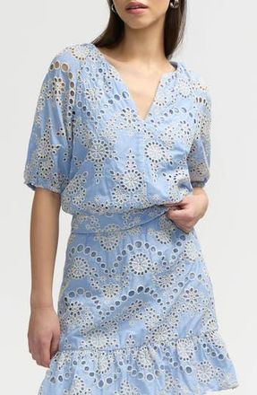 NVLT Eyelet Puff Sleeve Top in Chambray at Nordstrom Rack, Size X-Small