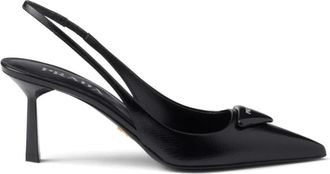 Prada Zwarte Saffiano Leren Sandalen met Driehoekig Logo - Dames - Pumps - Zwart - 37 1/2 EU - Leer - Schoenen