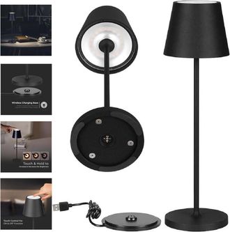 Trade Shop Trade Shop Traesio - Trade Shop - Lampada Por Tavolo Led Dimmerabile Touch Nera Wireless Luce Bianca Calda 3000k 2w