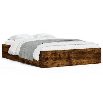 Berkfield Home Bed Frame with Drawers without Mattress Smoked Oak 135x190 cm Double in Brown