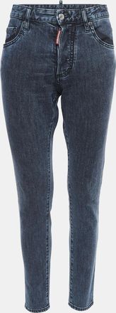 Dsquared2 Blue Washed Denim Buttoned Skinny Dan Jeans